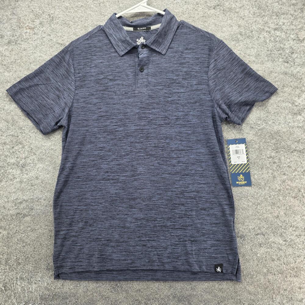 Rugby University Polo Shirt Mens S Blue Slim Fit Stretch Moisture Wicking